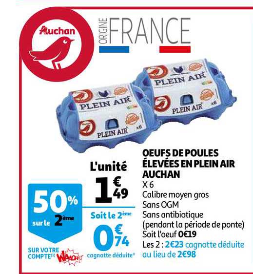 œufs de poules élevées en plein air auchan