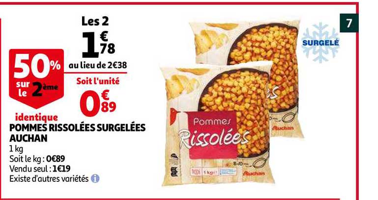 pommes rissolées surgelées auchan 50% sur le 2ème identique