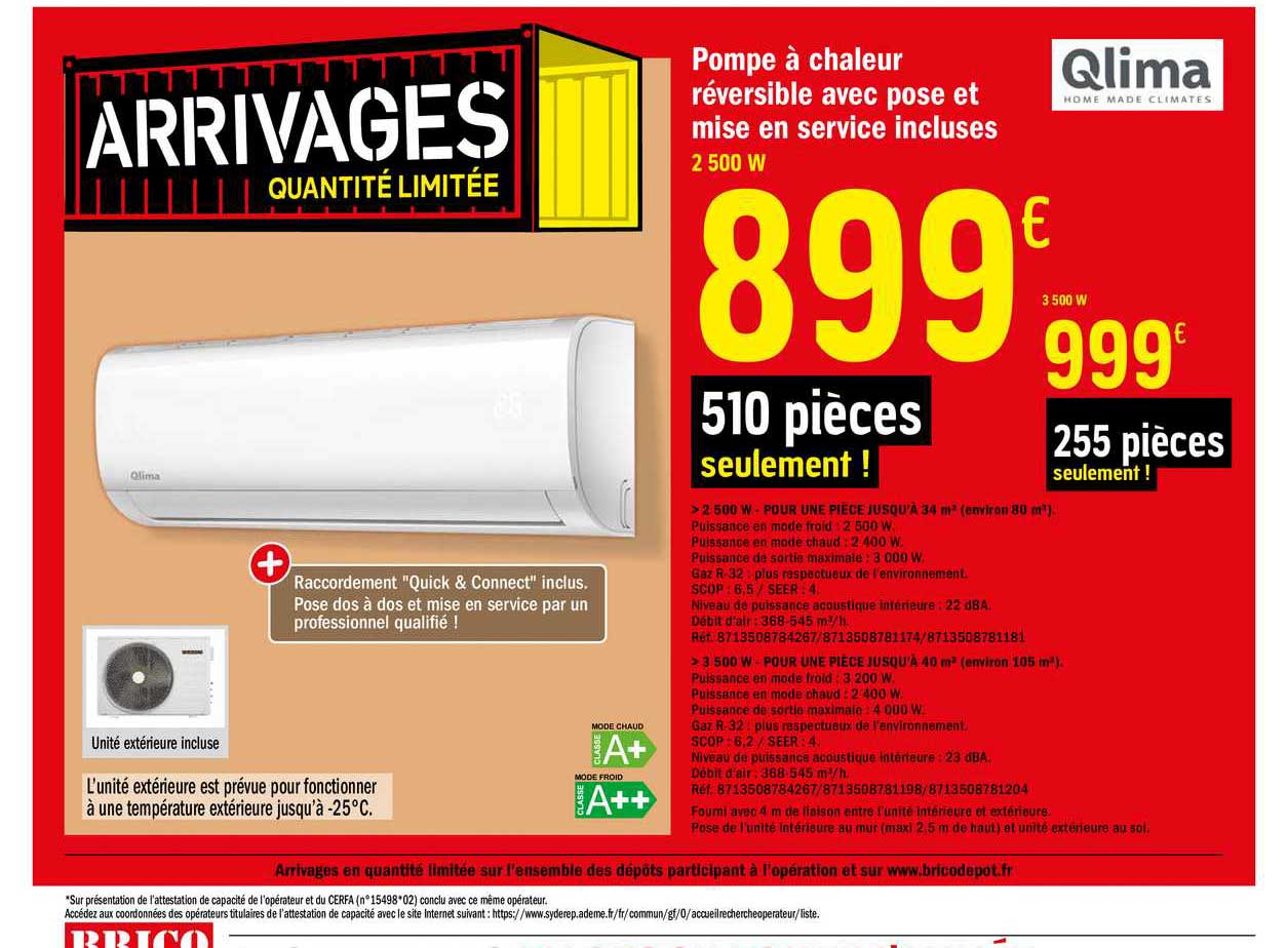 pompe à chaleur réversible avec pose et mise en service incluses qlima