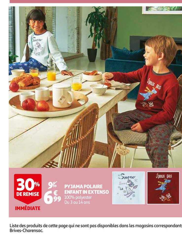 pyjama polaire enfant in extenso 30% remise immédiate