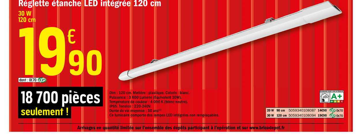 réglette étanche led intégrée 120 cm