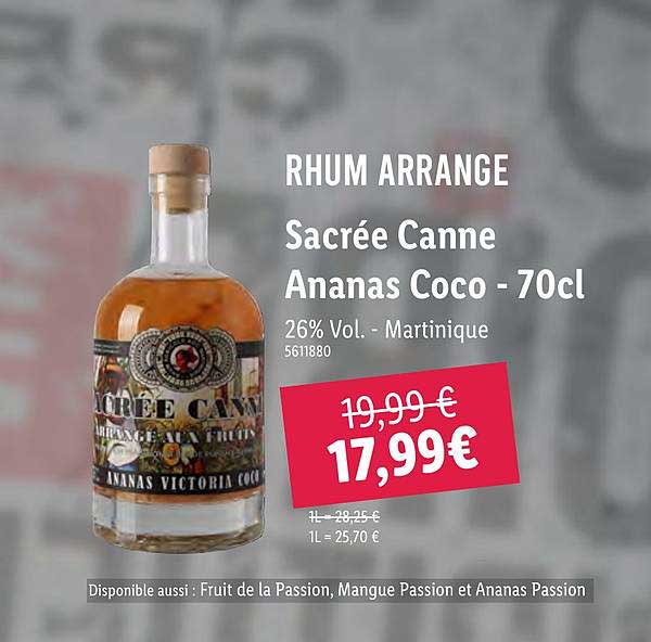 rhum arrangé sacrée canne ananas coco 70 cl