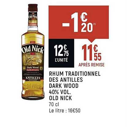 rhum traditionnel des antilles dark wood 40% vol. old nick
