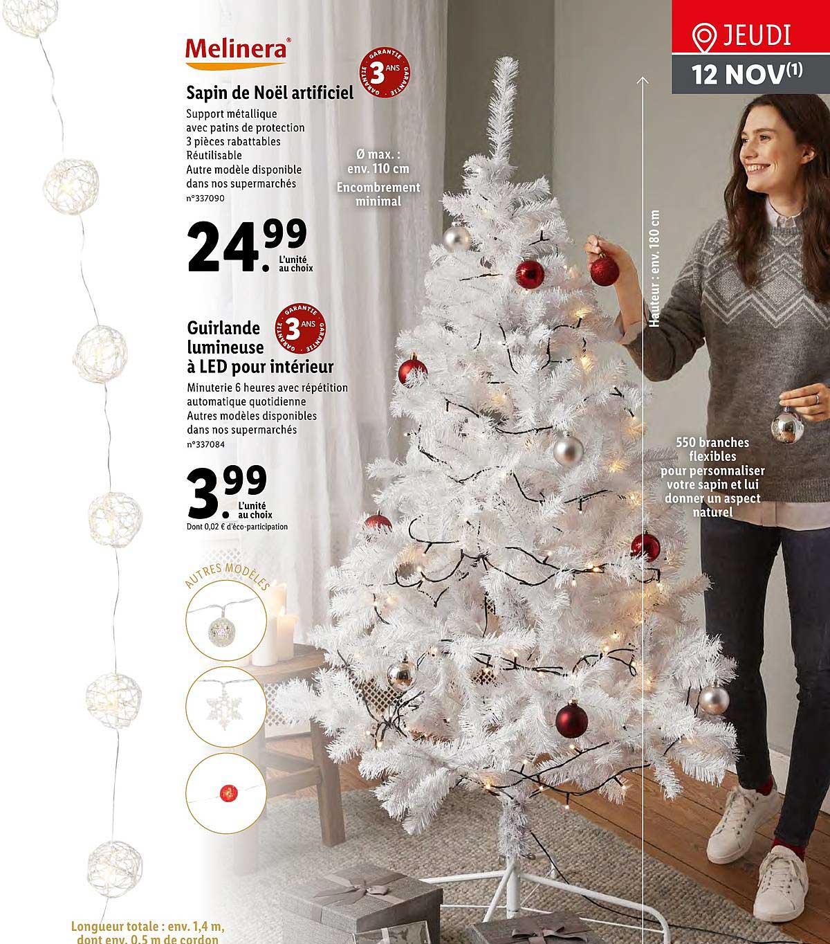 sapin de noël articiel melinera guirlande lumineuse à led pour intérieur