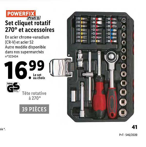 set cliquet rotatif 270° et accessoires powerfix