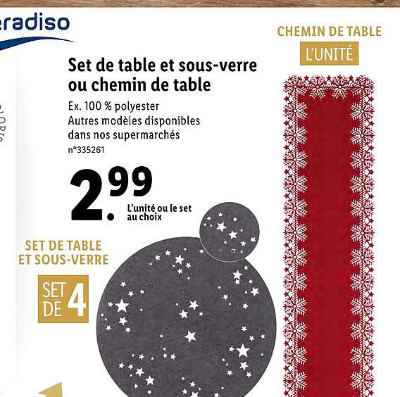 set de table et sous verre ou chemin de table