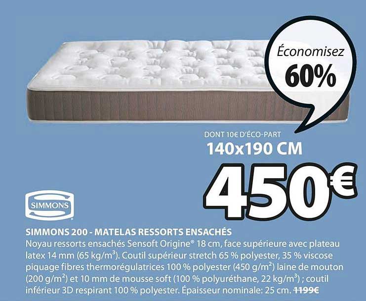 simmons 200 matelas ressorts ensachés