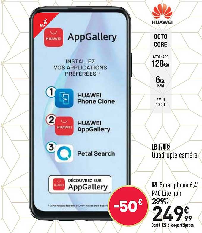 smartphone 6.4'' p40 lite noir huawei