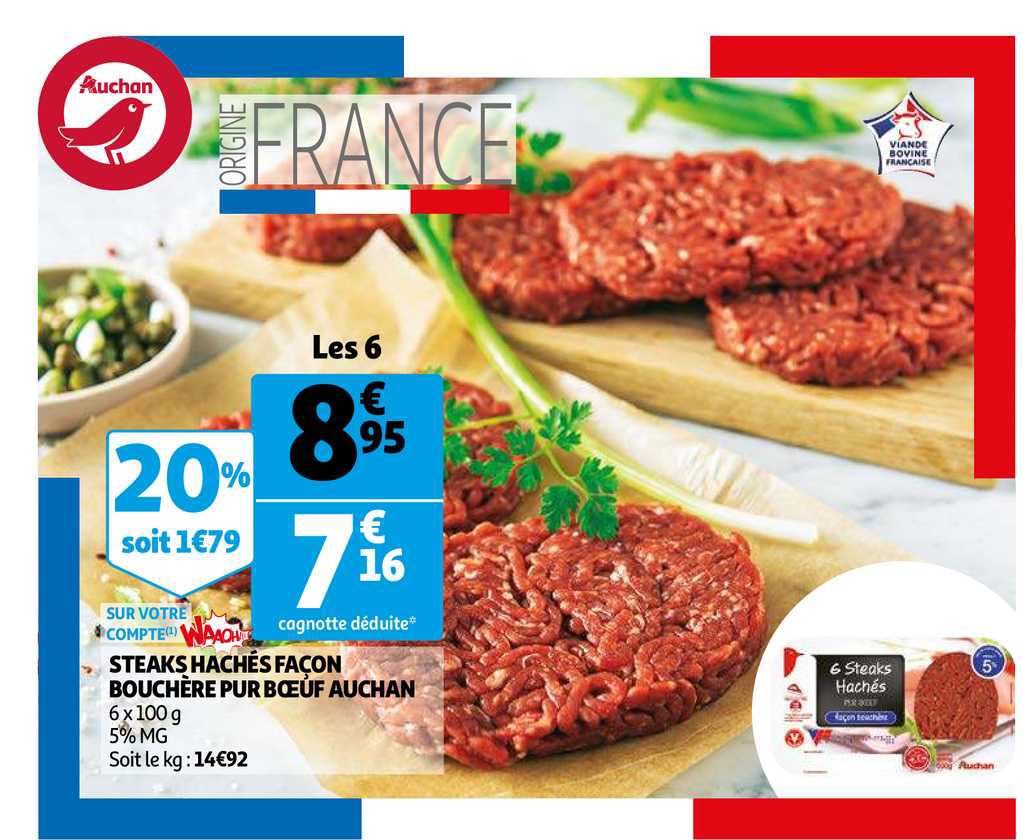 steaks hachés façon bouchère pur bœuf auchan