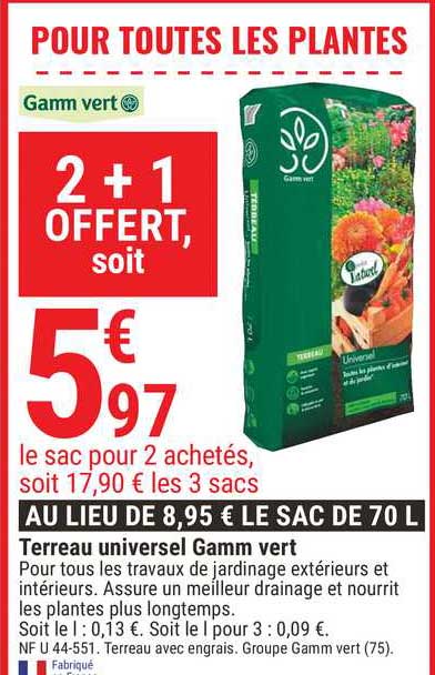 terreau universel gamm vert 2+1 offert
