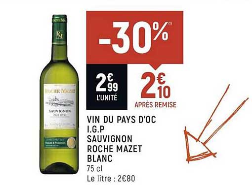 vin du pays d'oc i.g.p. sauvignon roche mazet blanc