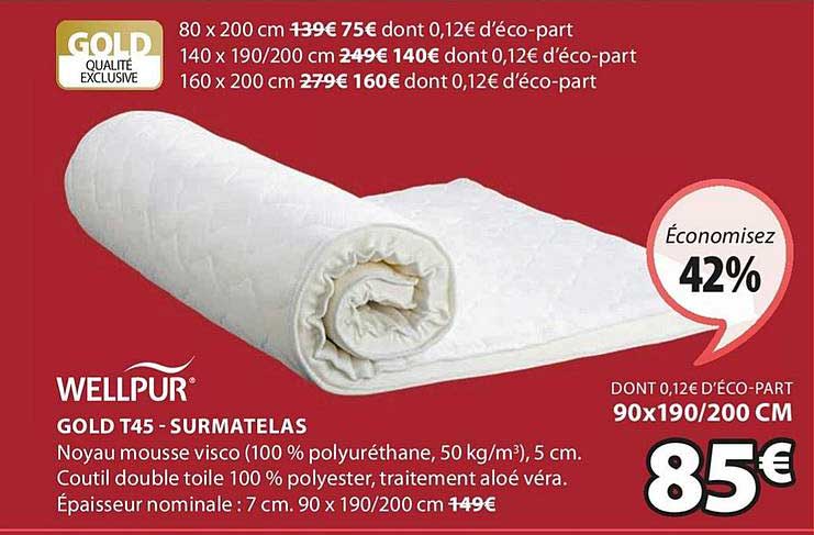 wellpur gold t45 surmatelas