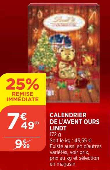 calendrier de l'avent ours lindt