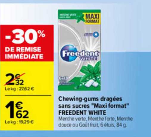 chewing-gums dragées sans sucres "maxi format" freedent white