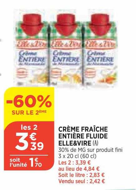 crème fraîche entière fluide elle&vire