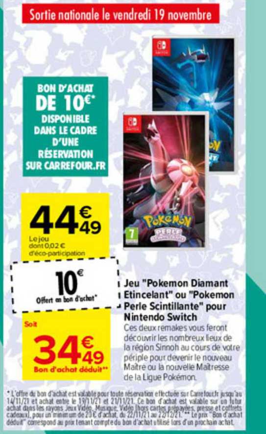 jeu "pokémon diamand étincelant ou "pokémon perle scintillante" pour nintendo switch