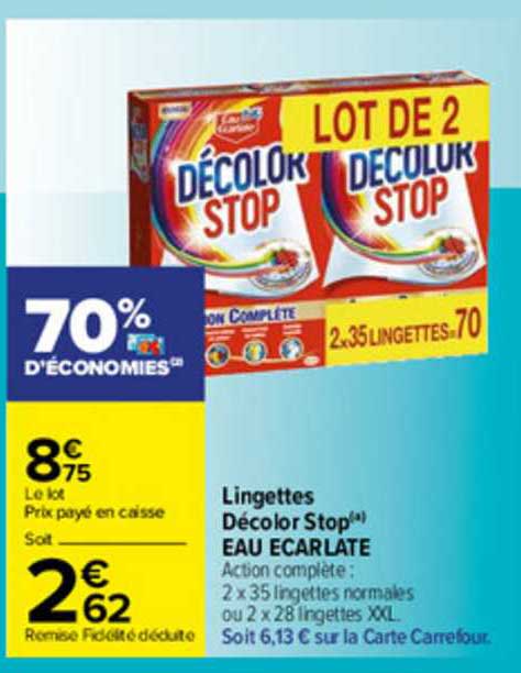 lingettes décolor stop eau écarlate