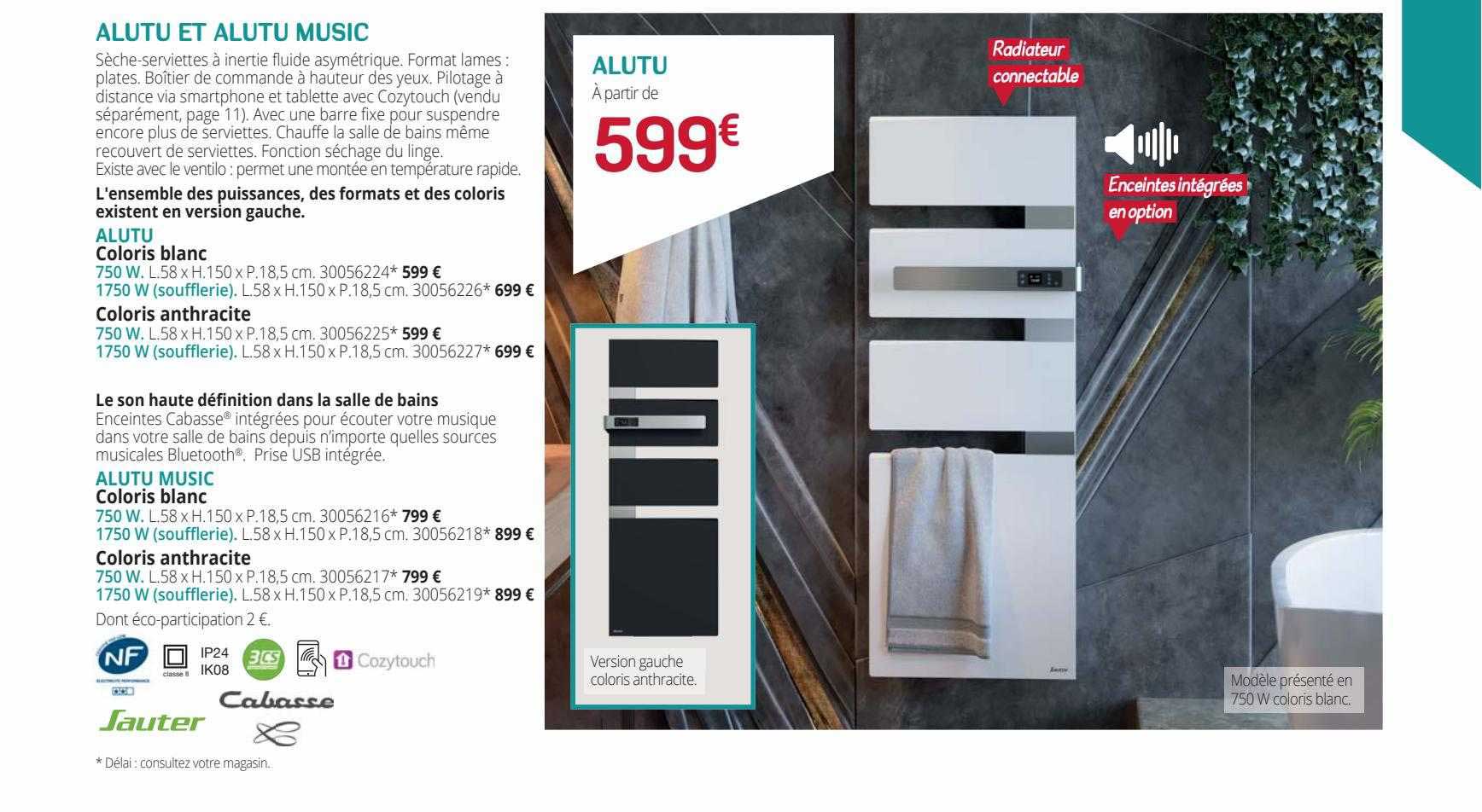 sèche-serviettes à inertie fluide alutu et alutu music