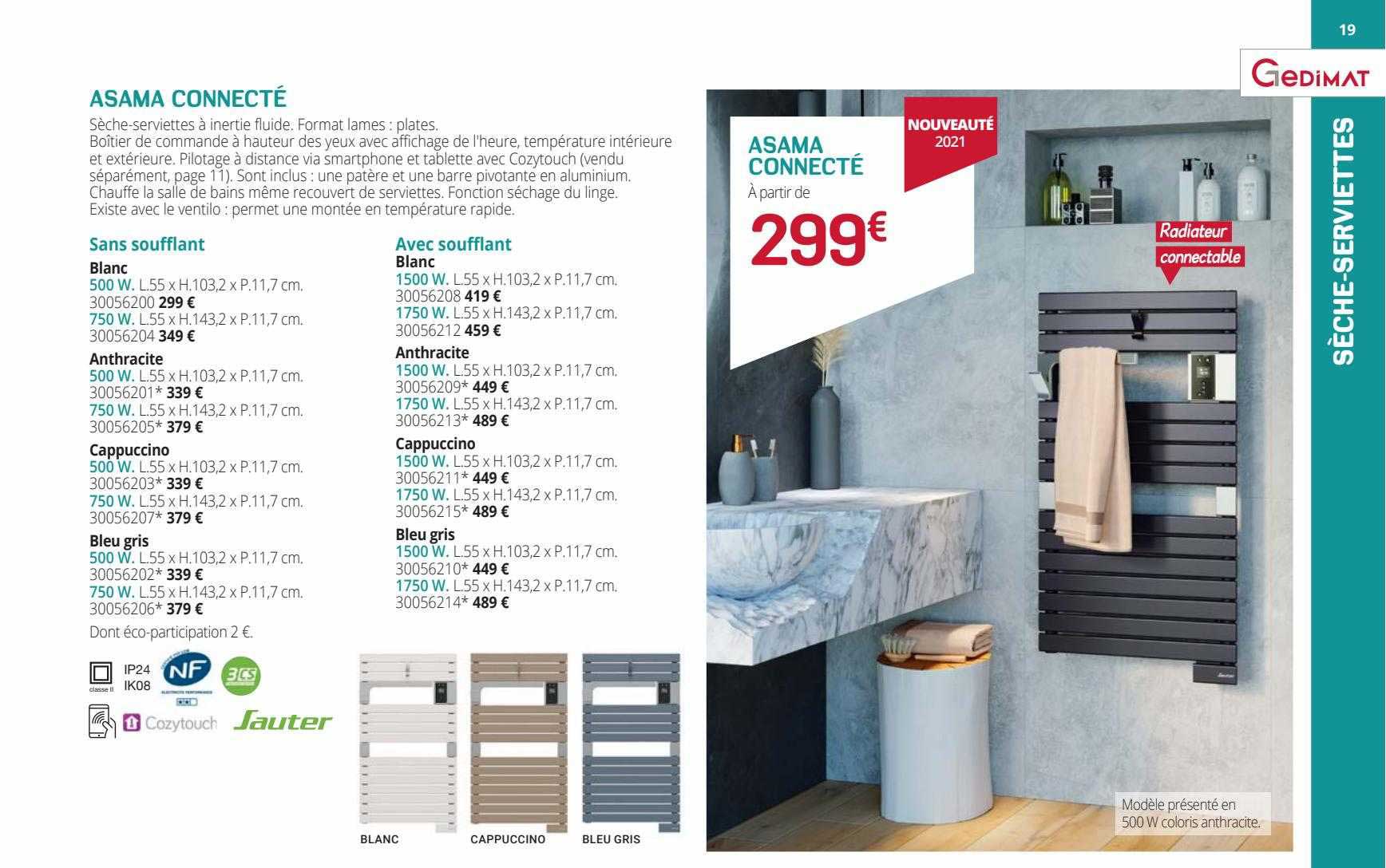 sèche-serviettes à inertie fluide asama connecté