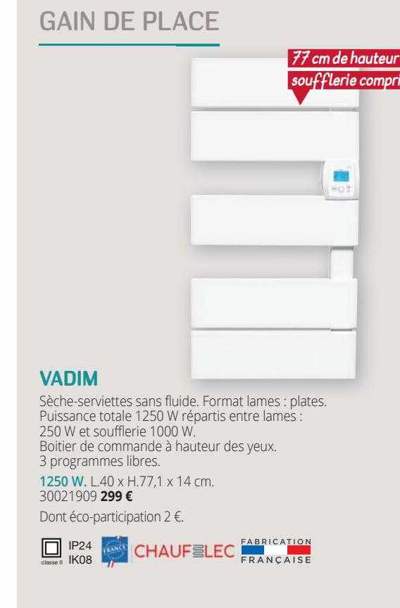 sèche-serviettes sans fluide vadim