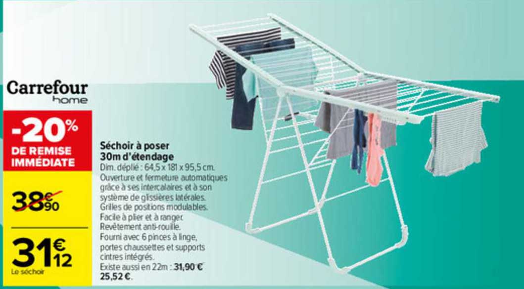 séchoir à poser 30m d'étendage carrefour home