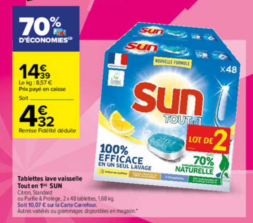 tablettes lave vaisselle tout en 1 sun