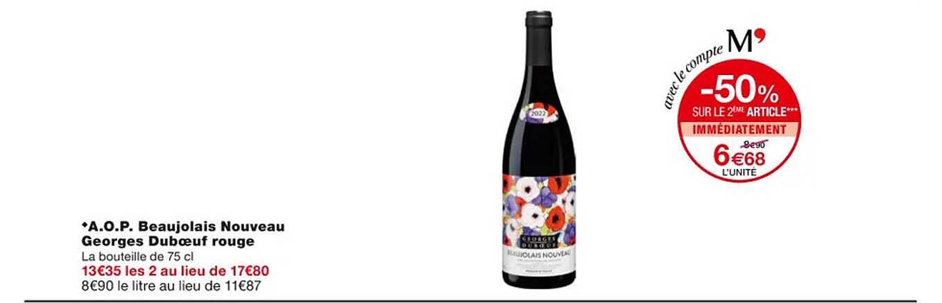 a.o.p. beaujolais nouveau georges duboeuf rouge