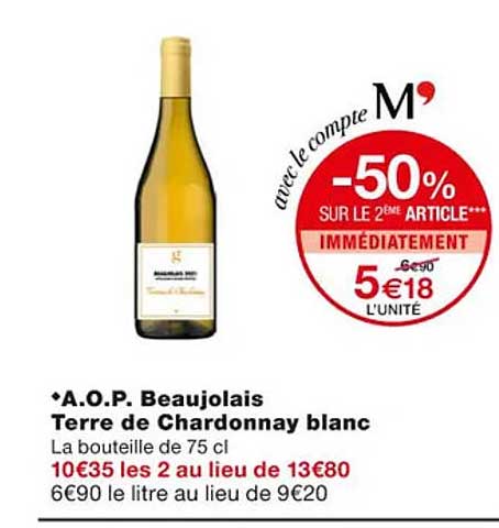 a.o.p. beujolais terre de chardonnay blanc