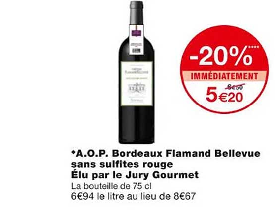 a.o.p. bordeaux flamand bellevue sans sulfites rouge élu par le jury gourmet