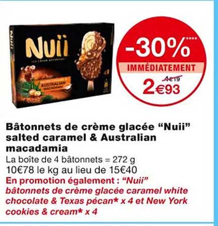 bâtonnets de crème glacée "nuii" salted caramel & australian macadamia