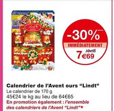 calendrier de l'avent ours "lindt"