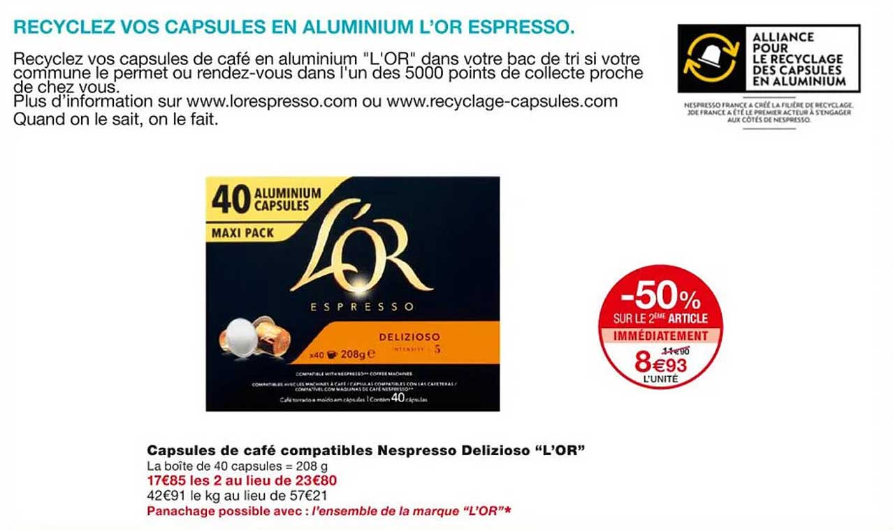 capsules de café compatibles nespresso delizioso "l'or"