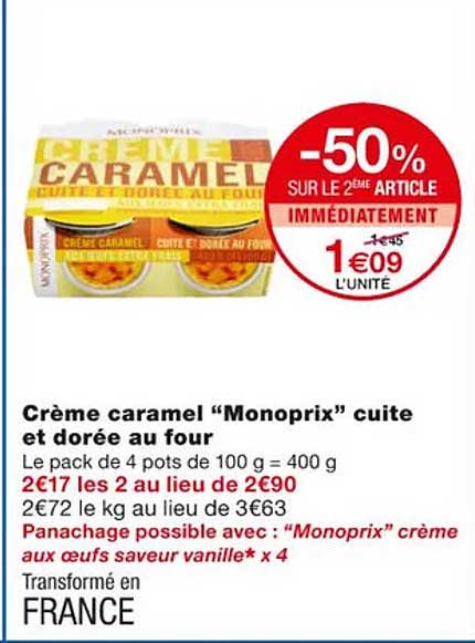 crème caramel "monoprix" cuite et dorée au four