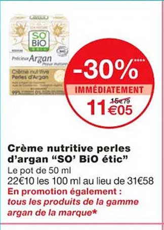 crème nutritive perles d'argan "so' bio étic"