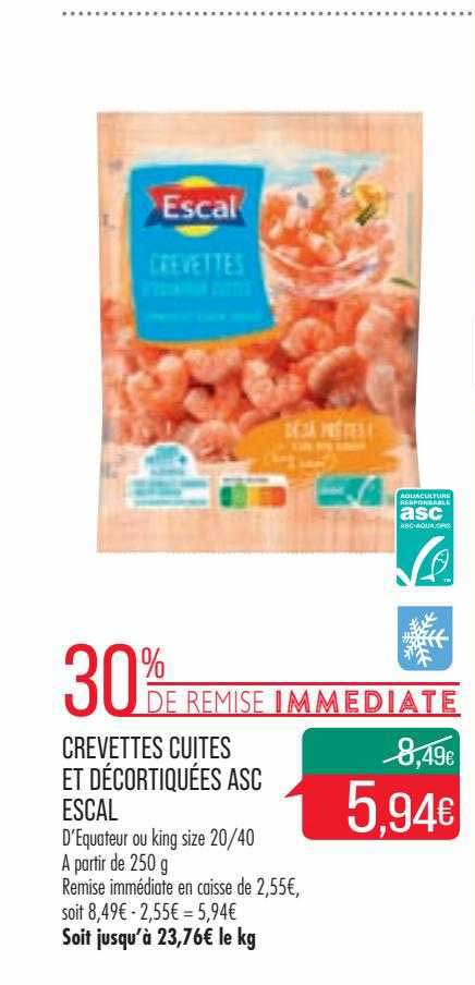 crevettes cites et décortiquées asc escal
