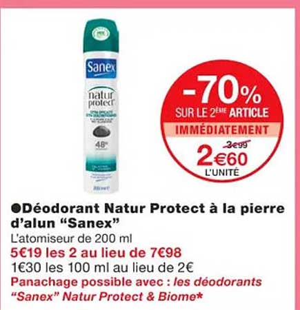 déodorant natur protect à la pierre d'alun "sanex"