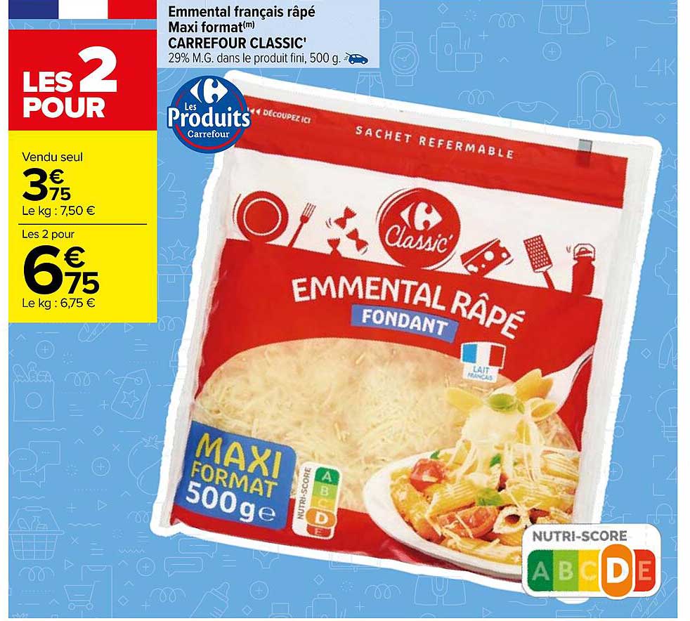 emmental français râpé maxi format carrefour classic'