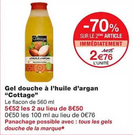 gel douche à l'huile d'argan "cottage"