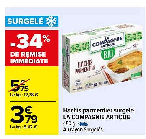 hachis parmentier surgelé la compagnie artique