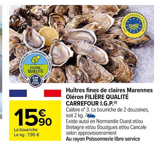 huîtres fines de claires marennes oléron filière qualité carrefour i.g.p.