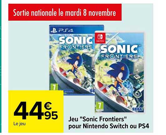 jeu "sonic frontiers" our nintendo switch ou ps4
