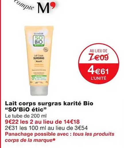 lait corps surgras karité bio "so'bio étic"