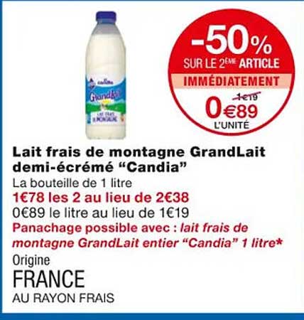 lait frais de montagne grandLait demi-écrémé "candia"