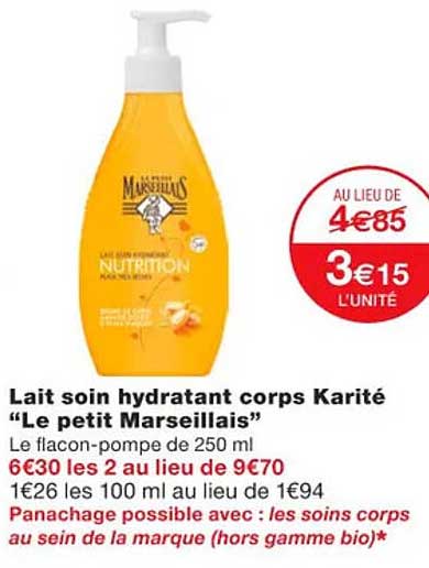 Lait Soin Hydratant Corps Karité "le Petit Marseillais"