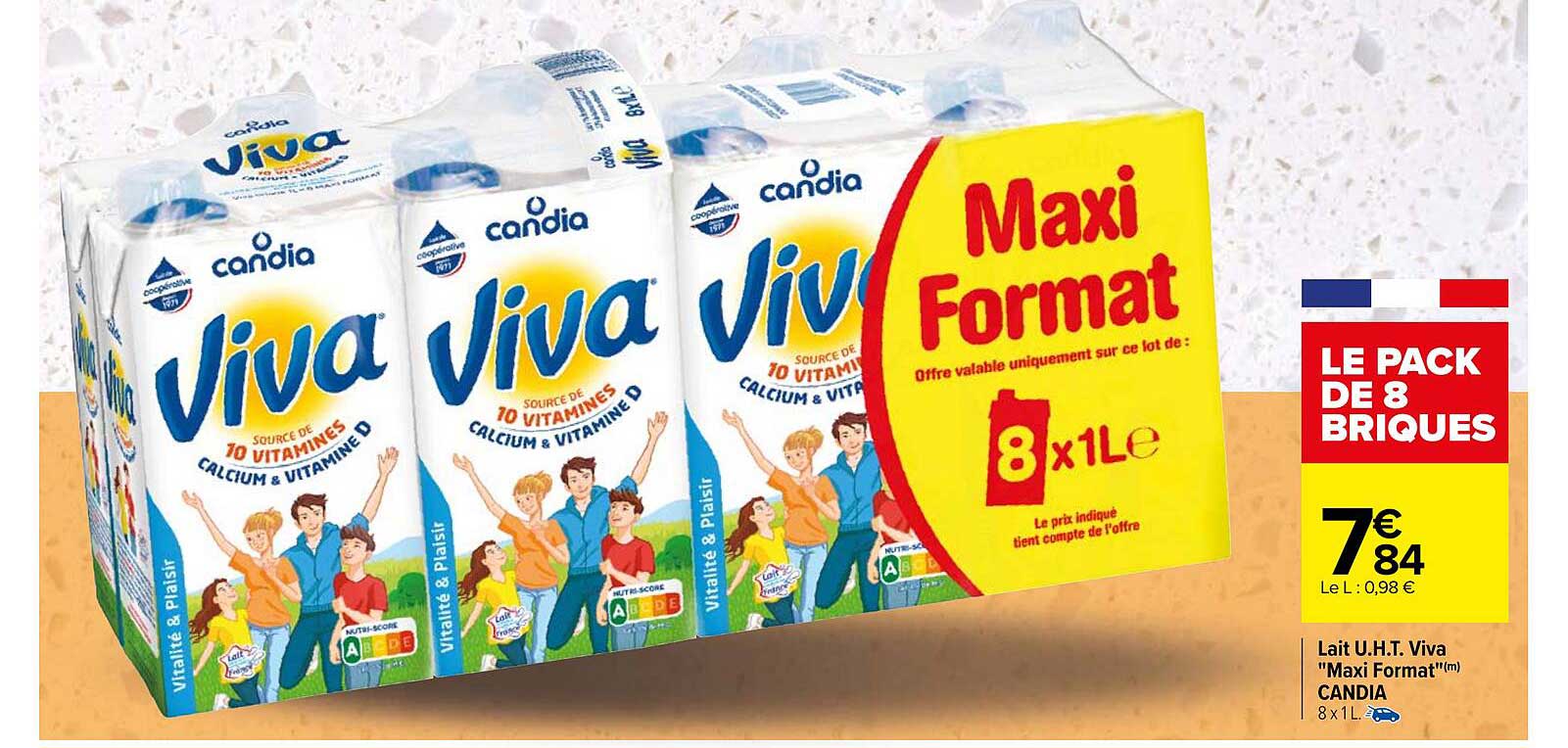 lait u.h.t. viva "maxi format" candia