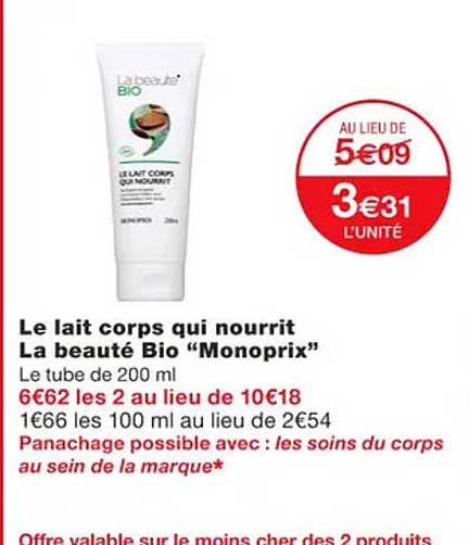 le lait corps qui nourrit la beauté bio "monoprix"