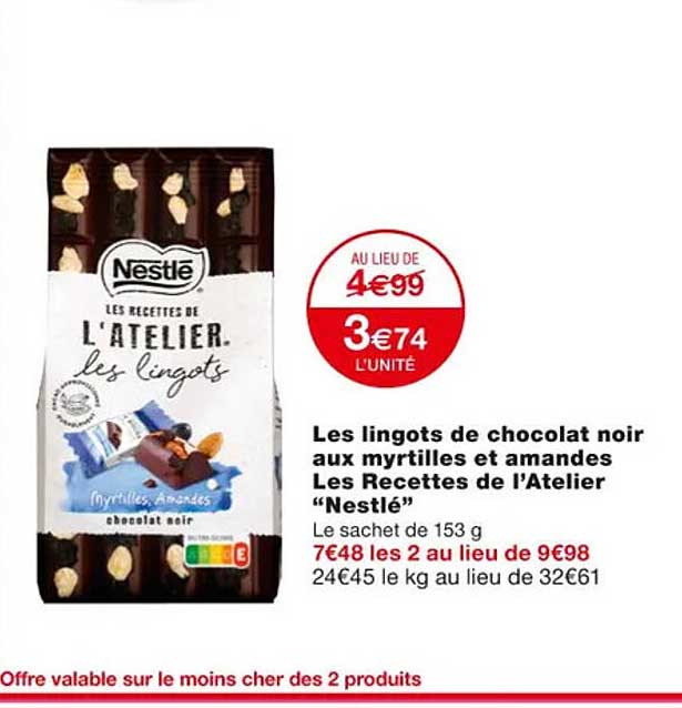 les lingots de chocolat noir aux myrtilles et amandes les recettes de l'atelier "nestlé"