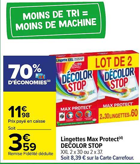 lingettes max protect décolor stop