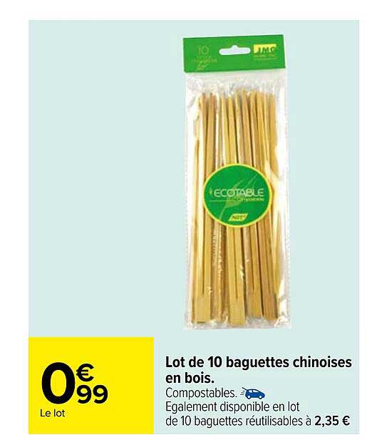 lot de 10 baguettes chinoises en bois
