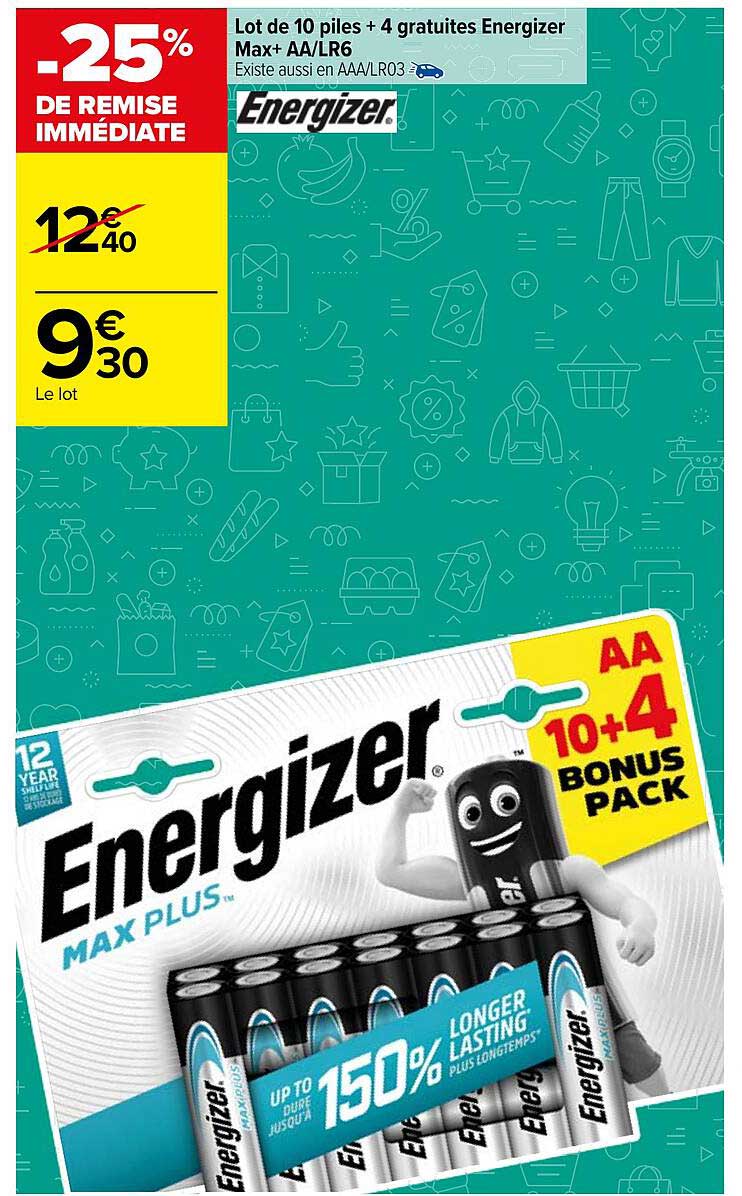 lot de 10 piles + 4 gratuites energizer max + aa-lr6